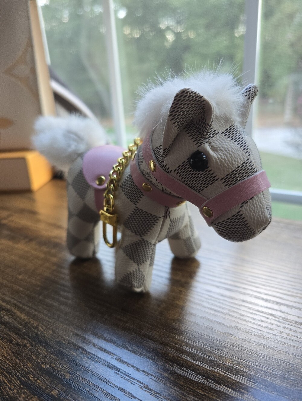 Fashion Checkered Pony with Pink Harness Bag Charm